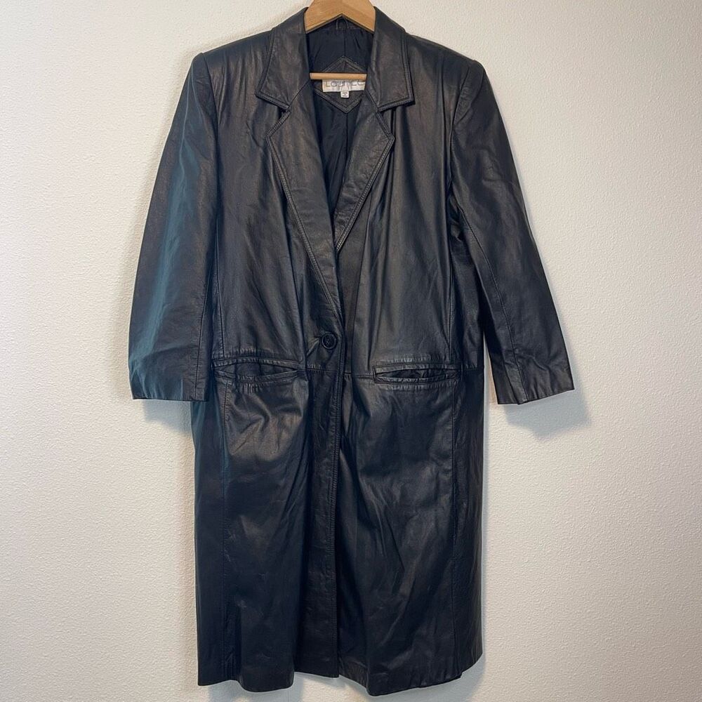 Vintage Laurice Black Leather Trench Coat Size Large